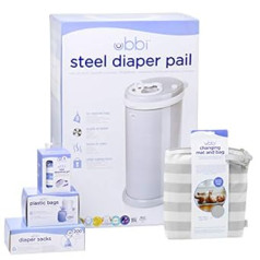 Ubbi Diaper Changing Value Set, Odor Locking Modern Design Baby Accessory, Must Have Set Includes Grey Nappy Pail, Nappy Sacks, Odor Absorbing Gel, Travel Changing Mat and Nappy Pail Waste Bags