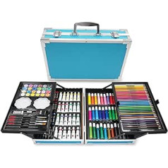 Halobios 144-Piece Painting Set, Deluxe Aluminium Box & Drawing Kit, Painting Box with Colouring Pencils, Markers, Wax Crayons, Acrylic Paints, HB Pens, Brush, Watercolour Cake, Painting Case Children