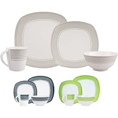 HEKERS 100% Melamine Crockery Classic White/Grey - Set 16 Pieces for 4 People - Outdoor Picnic Camping Dishwasher Safe