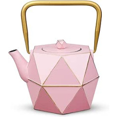 Toptier Teapot, Cast Iron Japanese Style Teapot with Stainless Steel Strainer, Robust Cast Iron Kettle Set, Diamond Shape, Tea Friends Gift (900 ml) Pink
