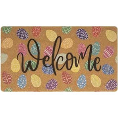 Vikodah Easter Coir Doormat Spring Welcome Mat - Colorful Easter Eggs Front Door Mat Indoor Outdoor Entrance Decor 43x75cm