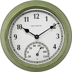 ACU-RITE AcuRite 02470 Rustikal grün Outdoor Uhr mit Thermometer, 21,6 cm