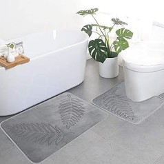 Wenosda Non-Slip Bath Mat, Pack of 2, Soft Bathroom Rug, Washable Bath Mat, Water-Absorbent Bath Mats for Shower, Bathtub and Toilet (Light Grey, 50 x 80 cm, U-Shaped 40 x 50 cm)