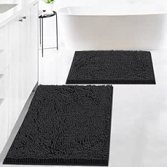 BellaHills Bath Mat Set Bath Mat with Non-Slip Adhesive Base, Bath Mat for Floor Tub, Shower, Bedroom, Machine Washable (50 cm x 80 cm & 43 cm x 61 cm, Black)