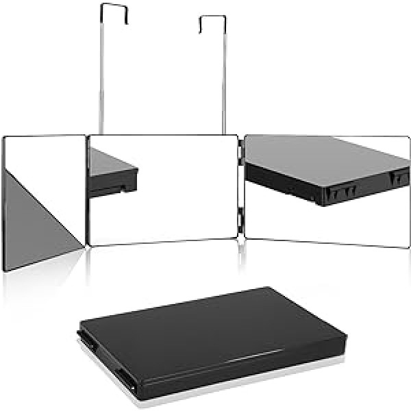 360 Degree Mirror, 3-Way Mirror with Hooks, Portable Cosmetic Mirror, Height-Adjustable and Foldable, Shaving Mirror with 10x Magnifying Mirror, for Haircut, Shaving, Make-Up, Hair Styling