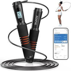 RENPHO Skipping Rope, Smart Fitness Skipping Rope with App Data Analysis, Workout Jump Rope, Speed Rope for Fitness Training, Crossfit, Professional Sports, Skipping Rope for Adults, Women, Men,