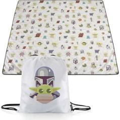 PICNIC TIME ONIVA - A Brand - Star Wars Mandalorian Grogu Impresa Picnic Blanket, Lightweight Beach Blanket, Machine Washable, (Black and White)