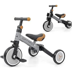 Milly Mally Optimus Children's Bicycle 3-in-1 Tricycle, Balance Bike with Pedals, for Boys and Girls from 1 Year, Walker for Children, Slider, Suitable for a Gift, Grey