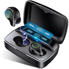 Osdfono Wireless In-Ear Headphones, Bluetooth 5.0 Wireless Headphones, 156 Hours Playtime with Microphone, IPX7 Waterproof Earphones with LCD Digital Display, Dual Modes for Android, iOS, Work, Study, Gym