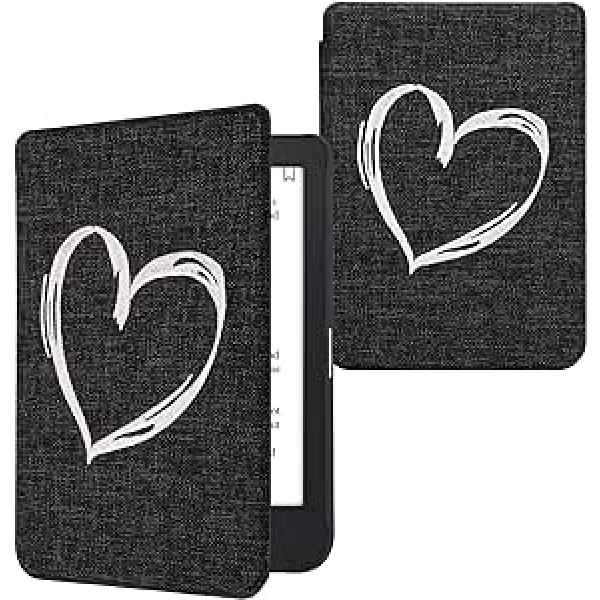 kwmobile Case Compatible with Kobo Clara 2E / Tolino Shine 4 Cover - eReader Protective Case Made of Fabric - Case Heart Brush Grey