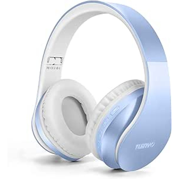 TUINYO Bluetooth Headphones, Wireless Over Ear Headphones with Microphone, Foldable and Lightweight Stereo Wireless Headset for Travel Work TV PC Mobile Phone Light Blue