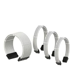 POFET -Power Supply Cable Extension PC 24-Pin ATX / 4+4-Pin EPS / 8-Pin PCI-E / 6-Pin PCI-E PSU Extension Cable Kit 30cm Length Not with Combs (White)