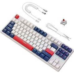 ATTACK SHARK K87 TKL Mechanical Keyboard, Wired Full Key Hot Swap, Programmable, True RGB Backlight, Coiled Type C USB Keyboard Cable, Red Switch, Win/Mac Compatible