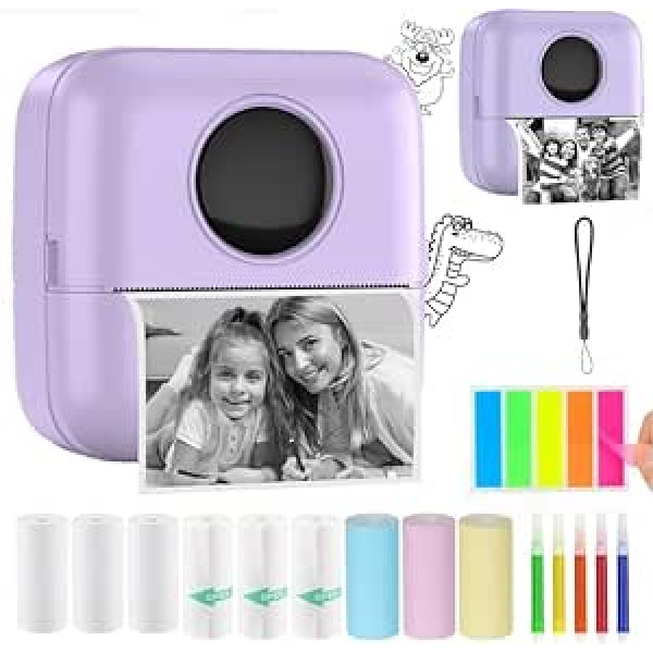 HuiJuKeJi Mini Printer, Pocket Printer, Mini Photo Printer for Smartphone, Sticker Printer, Thermal Photo Printer for Journal, Travel Logo, Notes, Journal, List, Memo (Purple)