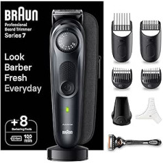 Мужской триммер для бороды Braun BT7441, профессиональный триммер для волос, 40 настроек, зарядная станция, дорожный футляр, трафарет для бороды, 