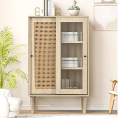 Hainew Современный комод с 1 раздвижной дверью из полиэтиленового пластика и 1 раздвижной дверью из стекла, дерево, высота 100 см, регулируемые п