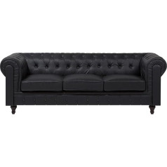 Beliani Большой 3-местный диван Chesterfield Черный диван Chesterfield с мягкой обивкой из искусственной кожи