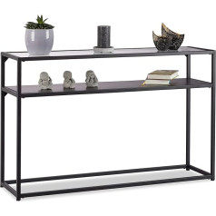 Relaxdays Консольный стол Стеклянная прозрачная столешница Металлический каркас Полка 4 ножки HxWxD: 70,5 x 110 x 30 см, черный.