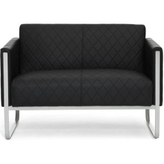 Hjh Office Aruba Step Lounge Sofa 2-Seater Faux Leather Upholstered Sofa Couch Modern with Metal Frame 111 x 78 x 71 cm Black