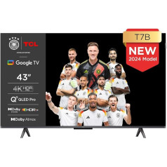 TCL 43T7B 43-Zoll QLED Pro Fernseher, 4K Ultra HD, HDR Pro, Smart TV Unterstützt von Google TV (Dolby & Atmos, Motion Clarity, Freihändige Sprachsteuerung, Kompatibel mit Google Assistant & Alexa)