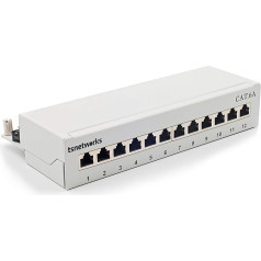 tsnetworks CAT.6a 12 Port Patch Panel / Патч-панель 12x Полностью экранированные розетки RJ45 10 Гбит, металлический корпус белый/серый, LSA + изоляционные клеммы A