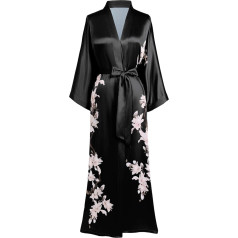 BABEYOND Damen Morgenmantel Kimono Blumen Zweig Gedruckt Maxi Lang Damen Bademantel Birnenblumen Strandjacke Braut Junggesellinnenabschied Party Schlafmantel