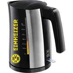 Melitta Look Aqua BVB Fan Edition 1026-02 BK SST Чайник с автоматическим отключением, скрытым нагревательным элементом и защитой от перегрева, 1,7 л, 2400 Вт, черный