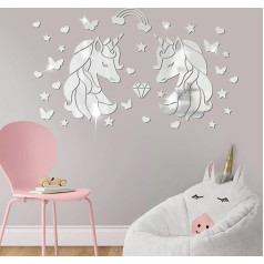 wooshwa 3D Акриловое Зеркало Декоративное Настенное Зеркало Единорог Наклейки для Девочек Спальня Детская (Серебристый)