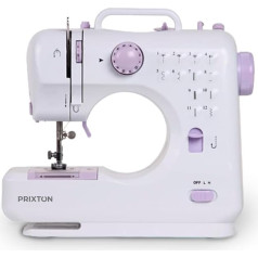 PRIXTON - P110 Tragbare Nähmaschine - Schublade für Zubehör - Integrierte Lampe - 12 Arten von Mustern - Inklusive Pedal (violett)