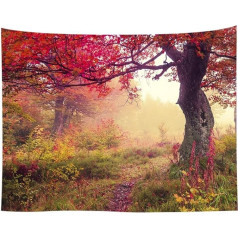 KABAKE Пейзаж Гобелен Осенний Сезон Осенние Кленовые Деревья с Утренней Лягушкой в Туманном Лесу Расслабляющее Искусство Природа Фото Дом Ст