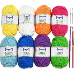 Premium-Garn Pack - 8x30g Acryl Regenbogen Farben Garnstränge - je 60 m lang - ausgezeichnet für kleine und Kinder Garnprojekte, Basteln, Stricken, Häkeln und vieles mehr