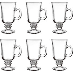 binsakao Набор из 6 ирисовых кофейников, 237 мл, Espressotassen mit Glasfuß und Griffen, klare Kelchbecher für Kaffee, Latte, Cappuccino, Smoothie, heiße kalte Getränke