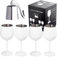 Набор из 4 бокалов для вина из нержавеющей стали Mosscoff - белая и серебряная коллекция - 18 унций небьющихся бокалов для вина с винной пробкой -
