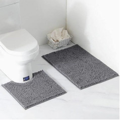 MoYouno 2 Piece Bath Mat Set Non-Slip Pedestal Set Bath Mat Water Absorbent Bathtub Rug U Shower Rugs U Shaped Toilet Pedestal Mat (Grey)