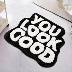 HAMON You Look Good Bath Mat Non-Slip Waterproof and Irregular Bath Mat Non-Slip Machine Washable for Kitchen Doors Bathroom Floors Bedside Floors 54 x 64 cm (Black)