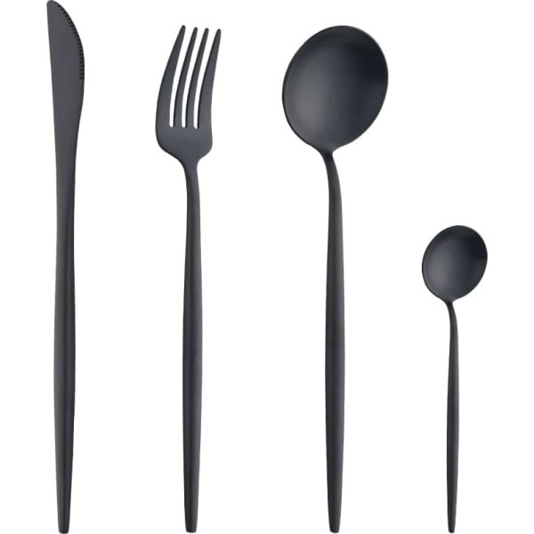 Buyer Star 16 Piece Cutlery Set Portuguese Classic Stainless Steel Cutlery Set with Knife Spoon Fork Service for 4 Family Kitchen Tableware Restaurant Tableware (Black)