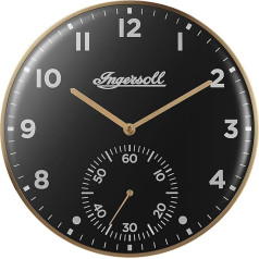 Ingersoll Analoge Wanduhr, leicht ablesbar, 30 см Durchmesser in goldfarbenem Gehäuse mit schwarzem Zifferblatt