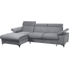 Selsey Millefoil Corner Sofa Bed Velvet Cover Water-Resistant Adjustable Headrests, 2 Bed Boxes, 260 cm Wide (Grey, Ottoman Left)
