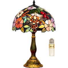 FUMAT Tiffany Lamp Bedside Lamp Retro 240 V Small Table Lamp Rose Grape Colourful Glass 40 cm Lampshade Bedroom Decoration Bedroom Table Lamp Night Lamp Table Lamp with E27 LED Bulb
