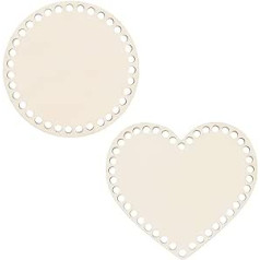 KOMUNJ 2 STK. 2 Formen Naturholzkorbboden, Kreis/Herzform Blank Crochet Basket Holzbasis Für DIY Korb Weberei Bastelarbeiten Craft Making Home Decoration, Rauchig