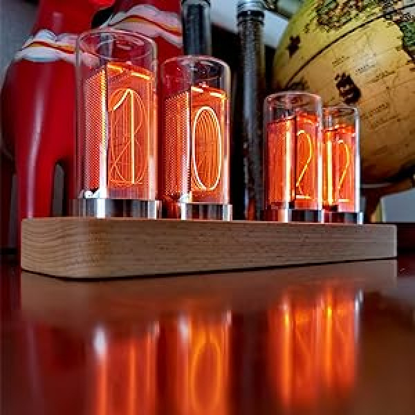 LED Nixie Watch, Digital Tube Clock, Colour Adjustable Creative Nixie Tube Clock with Calendar Timer Function, Glow Clock with USB Type C, DIY Customised Photo Display, for Lovers, Boyfriend,