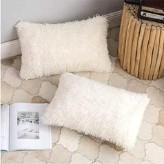 AdirHome Set of 2 Cushion Covers, 50 x 70 cm, Plush Cushion, Cuddly Couch Cushion, Super Soft, Fluffy Cushion Cover for Sofa, Decorative Cushion, Garden, Outdoor Cushion (White, 50 x 70 cm)