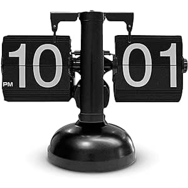 HERCHR Retro Flip Watch, Vintage Design, Flip Desk Clock, Table Clock, Battery Operated Digital Flip Down Clock with Internal Gear Operated Clock (Black)