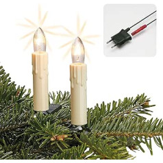 Hellum 812077 Fairy Lights Made in Germany Christmas Tree, Candle Fairy Lights Indoor with Clip, 20 Lights, Illuminated 1330 cm, Green Cable Shaft Ivory with Wax Drops, for Indoor Use with Plug