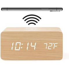 HAPPMY Wooden Alarm Clock with Charging Station, Digital Alarm Clock with Thermometer, 3 Alarm Times, Digital Clock, Table Clock, Alarm Clock, Battery Operated and USB (Colour Bamboo Wood)