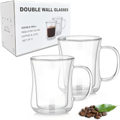 Стаканы для кофе с двойными стенками Nestling 2 x 220 мл с ручкой, чашки для капучино латте макиато, чая, кофе, молока, сока, мороженого, посудомоечн