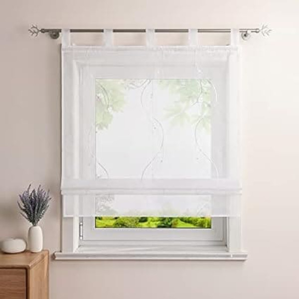 Heichkell Римская штора с петлями, вуалевая прозрачная штора, с вышивкой, современная римская штора для кухни, гостиной, спальни, белая, Ш x В 80 x 14