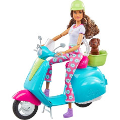 Barbie Fashionistas Doll & Scooter, Travel Playset with Stickers, Pet Puppy & Theme Accessories such as Card & Camera (Amazon Exclusive)
