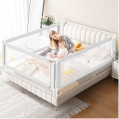 Ikodm Bed Rail 200 см x 2 + 180 см x 1 Bed Guard Children's Bed Rail, Fall Protection Box Spring Bed, Children's Bed Safety Gate for Children and Parent Beds, Height Adjustable 70-98 cm, Grey