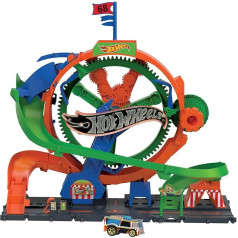 Игровой набор Hot Wheels City Trackset с 1 машинкой Hot Wheels, колесо обозрения с активацией от ребенка, огни и звуки ярмарки Игровой набор Колесо обозрени